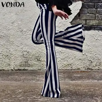 

Summer Long Flare Trousers 2019 VONDA Women Pants Striped Vintage Pantalones Mujer Casual Streetwear Wide leg pant Plus Size 5XL