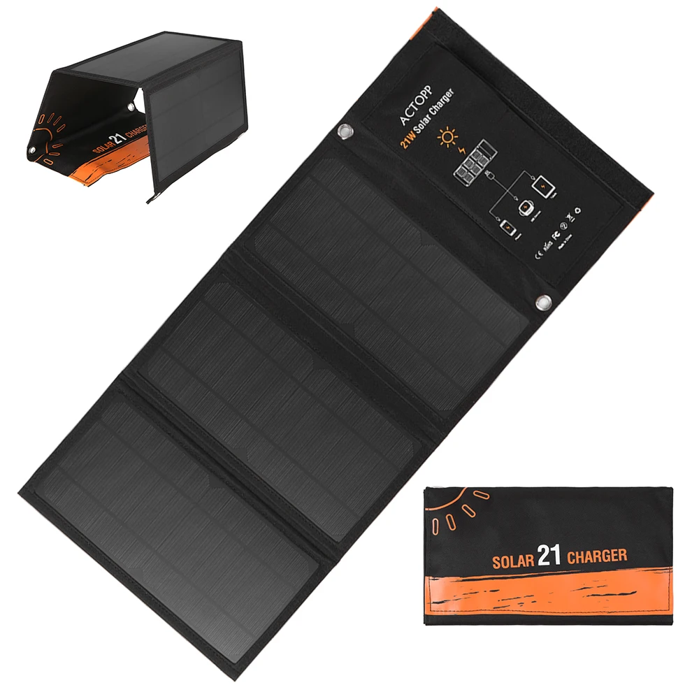 

21W Foldable Waterproof Sun Power Charge Dual USB Ports Solar Panel For Battery Cell Phone Chargers Portable Solar Cell