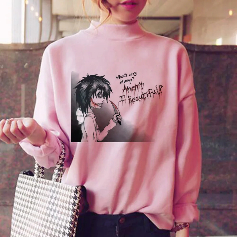 

jeff the killer hoodies women female streetwear winter pink fleece fleece warm japanese harajuku fashion pink female