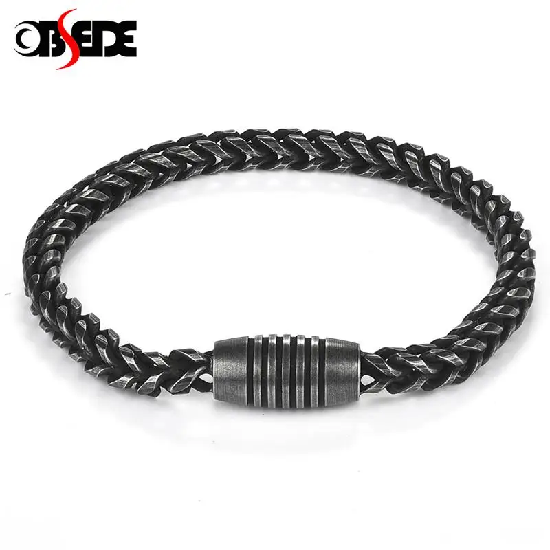 

Men's Unique Wheat Stainless Steel Bracelet Personality Magnetic Clasps Chain Wristband Retro Fashion Jewelry Droppshiping 22cm