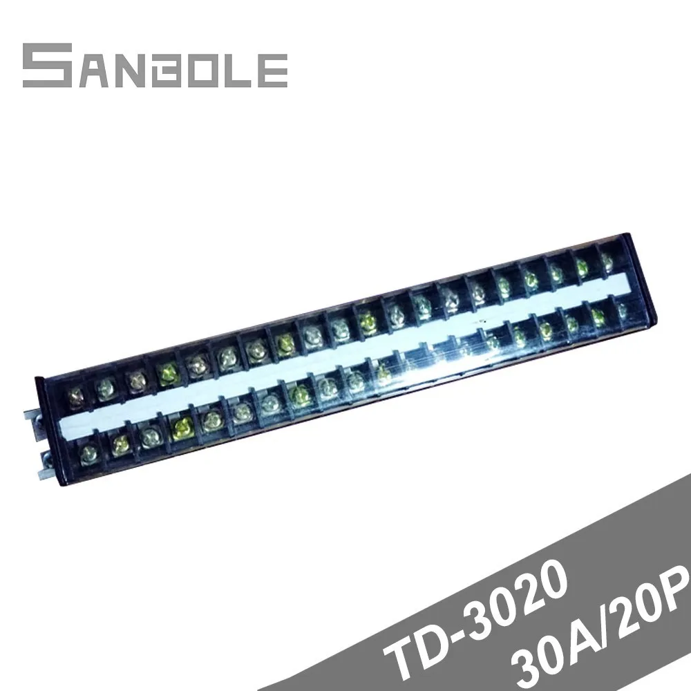 

TD-3020 30A/600V 20 positions Terminal block Dual Row Connection Plate Screw Barrier Strip DIN rail Terminals 20P