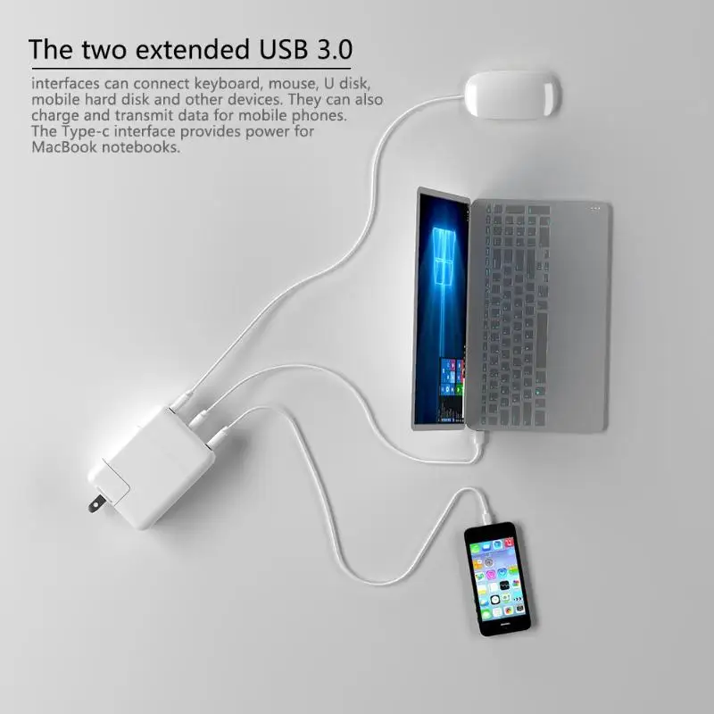 

ALLOYSEED Dual USB3.0 Type-C USB-C 3.1 HUB Power Adapter Charger for 29W MacBook iPad iPod Apple Notebook