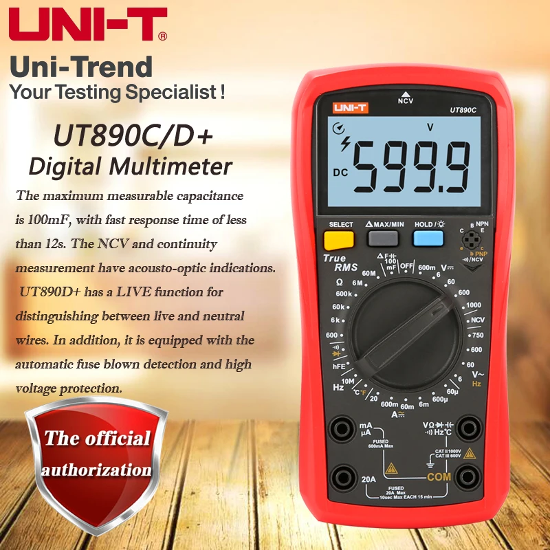 

UNI-T Uniform UT890C/UT890D+ manual range true RMS multifunction digital multimeter; NCV / large capacitance / temperature test