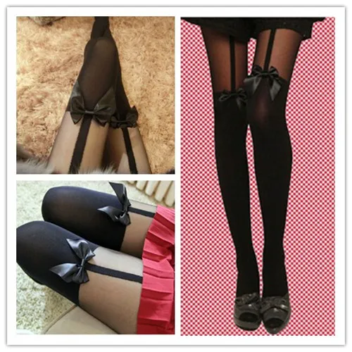 

Bow Black Tights High Elastic Pure Women Ladies Burlesque Hoise Pantyhose Stretch Lingerie One Size Pantyhose Women