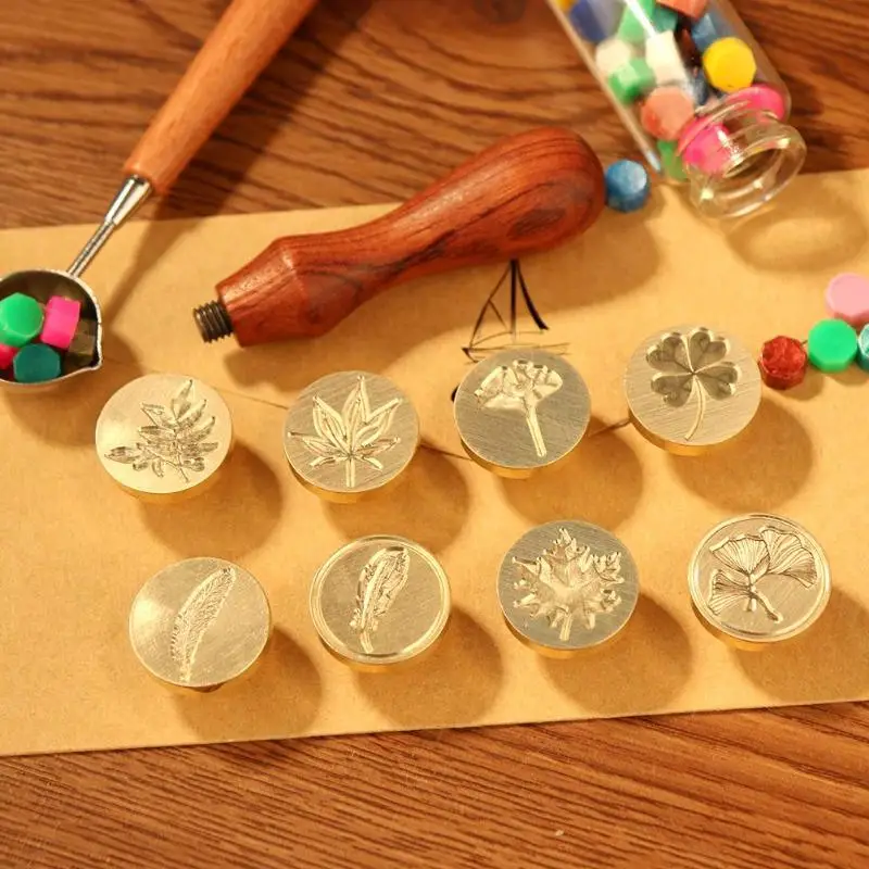  Retro Classic Antique Metal Plant Sealing Wax Stamp Wood Handle Ancient Craft Wedding Invitations P - 32954619437