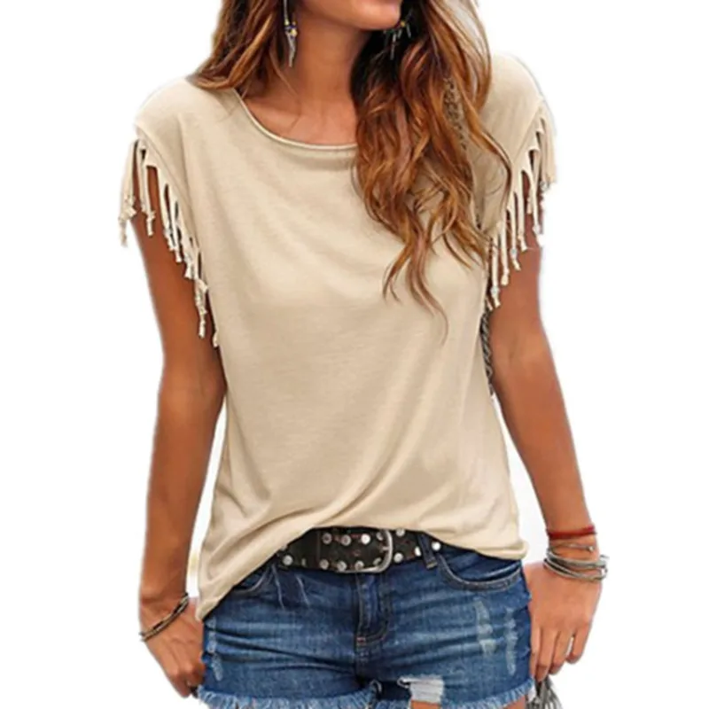 Tassel Vintage T Shirt Oversized Women Casual Cotton Polyester T shirt Summer Plus Size 4XL 5XL 