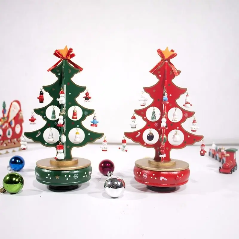 

New Wooden Christmas Tree Rotating Music Box Decor Children Toys Kid Gifts