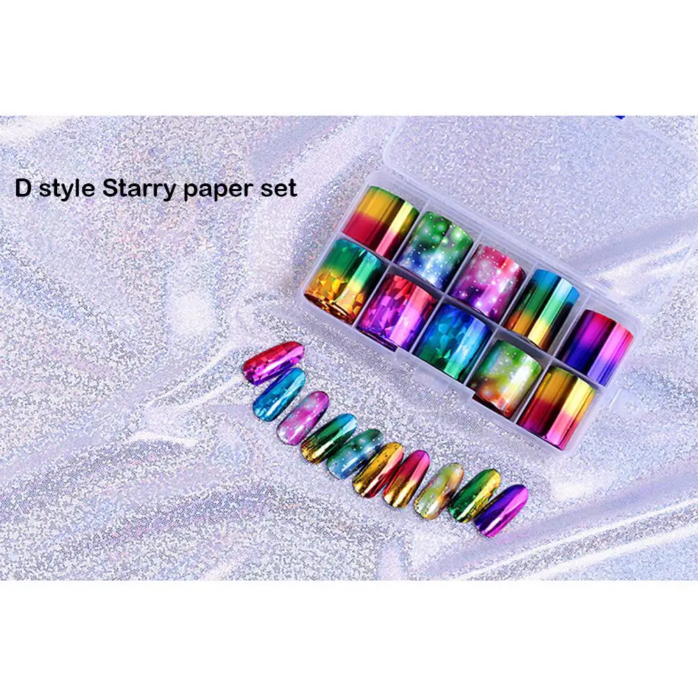 XY Fancy 10 рулонов/коробка фольга для ногтей Набор наклеек для ногтей наклейки Полный Обертывания Маникюр DIY Дизайн ногтей стикер s