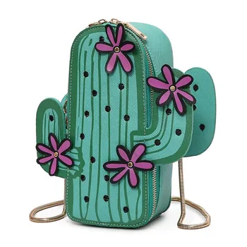 

Women Cactus Shape Pu Leather Mini Cross Body Bag Cute Purses Shoulder Chain Bag(Green)