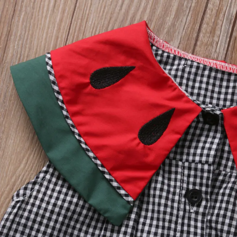 Kid Baby Girl Watermelon Collar Plaid Dress Party Wedding Pageant Princess Dresses Sundress Summer Girl Clothes