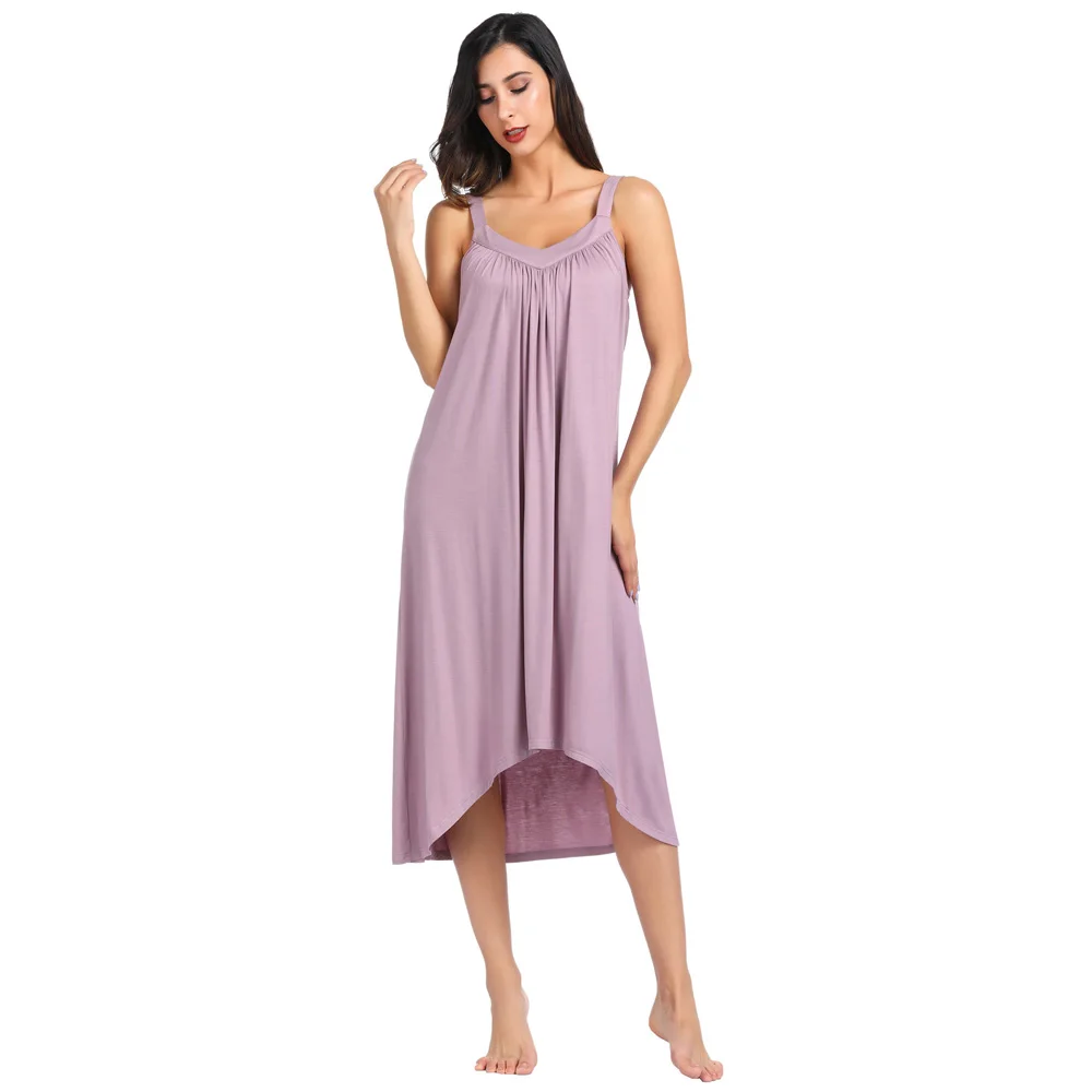 

Zexxxy Sexy Women's Comfy Cotton Strappy V-Neck High-Low Sleep Dress Nightgown