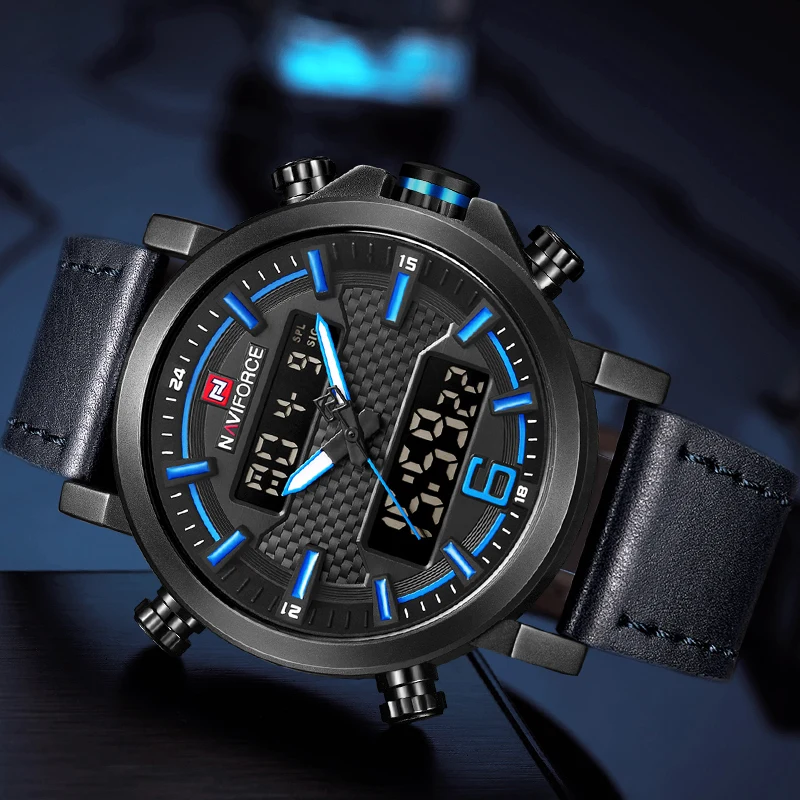 Лидирующий бренд NAVIFORCE мужские спортивные часы кварцевые Светодиодные цифровые