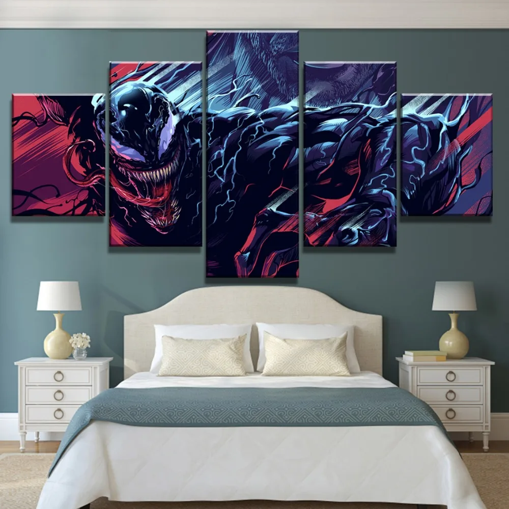

Wall Art for Home Decor Decorations 5 Panel Venom Marvel Comics Living Room Canvas HD Print Modular Painting Pictures Artwork