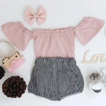 オンライン かわいい新生児女の子の夏の服セット服プリンセスドレス + パンツショーツ
