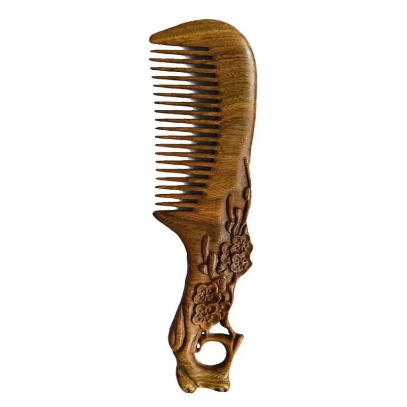 

Green Sandalwood Comb Anti-static Wooden Hair Comb Carving Pattern Comb Hair Care Massage