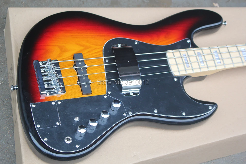 Factory Tobacco Sunburst 4 Strings Electric Bass Guitar with Active Circuit,Black Pickgaurd,Maple Fretboard,Offer Customized Factory Tobacco Sunburst 4 Strings Electric Bass Guitar with Active Circuit,Black Pickgaurd,Maple Fretboard,Offer Customized