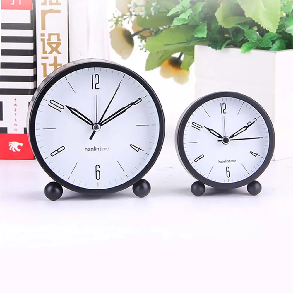 

4 Inches Round Metal Desk Clock Simple Fashion Student Silent Alarm clock with Night Light