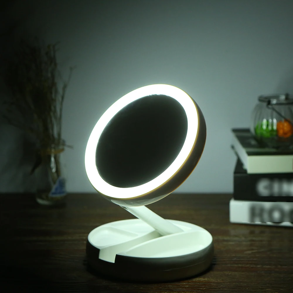 

Cosmetic Desk DC5V 5W 21 LED Make Up Mirror Light Foldable Double Side Magnifying Function USB Operated Two Power Supply Ways