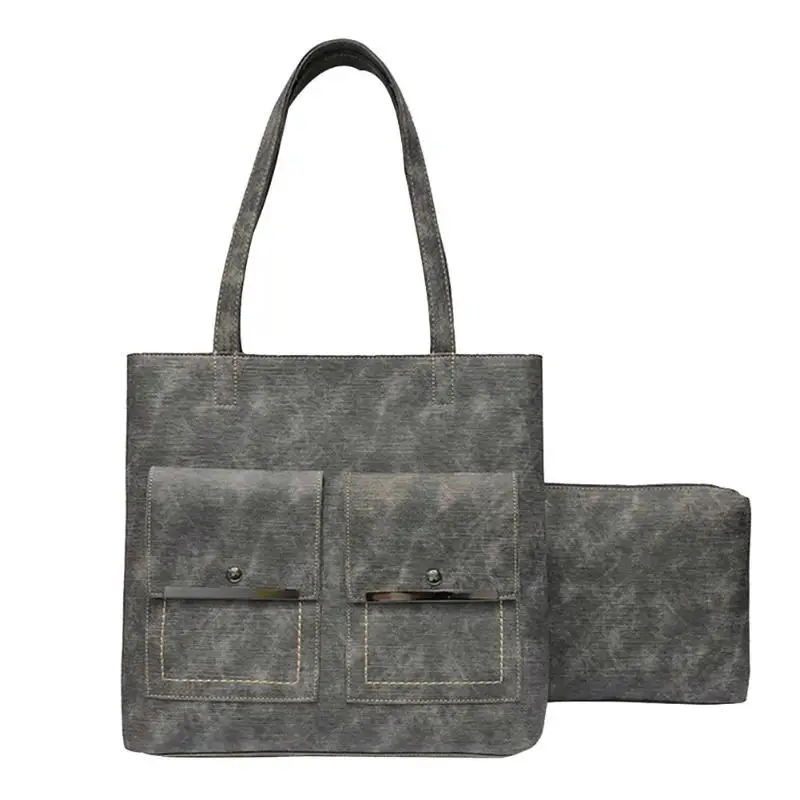 

2pcs/set PU Leather Large Capacity Shoulder Messenger Handbags Purse for Women Solid Color Totes Clutch 2019 Hot Selling