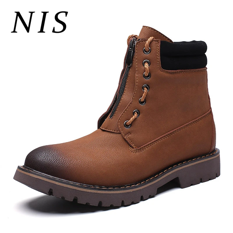 

NIS Big Size 39-46 PU Leather Men Motorcycle Boots Winter Spring Front Zipper Knight Men Ankle Boots Casual Shoes Man Booties