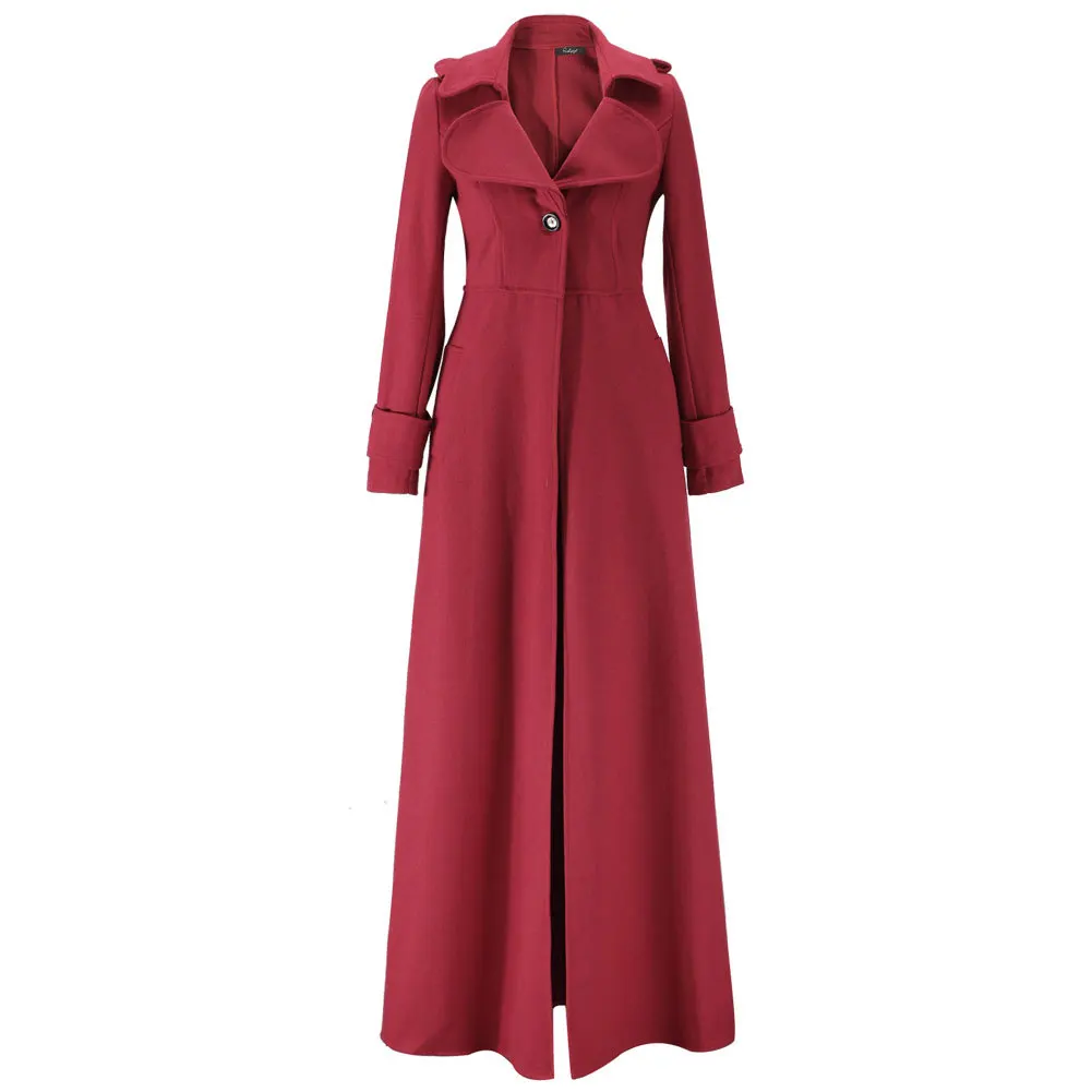 Femme Vestes Mode Haute Chaud Laine Taille Solide Wine red Green Kenancy Manteau Vintage D'hiver Vêtements Slim dark Black Femmes Manteaux Couleur Long De blue qx7nw8aEA