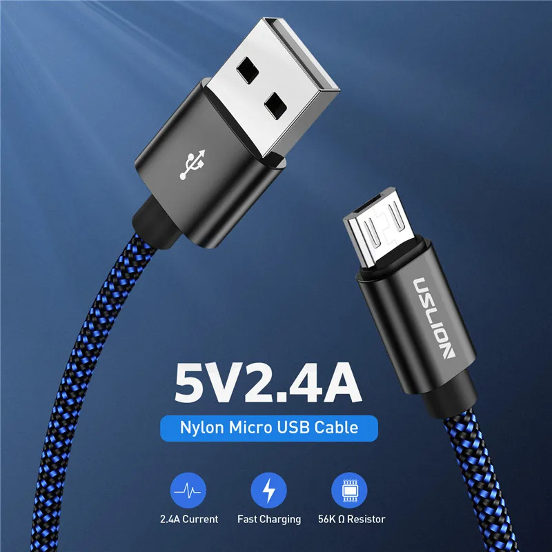 USLION кабель Micro USB для samsung S4 S5 S6 Edge Xiaomi Note 4 4X нейлоновая оплетка Micro usb кабель для зарядки и синхронизации данных зарядное устройство