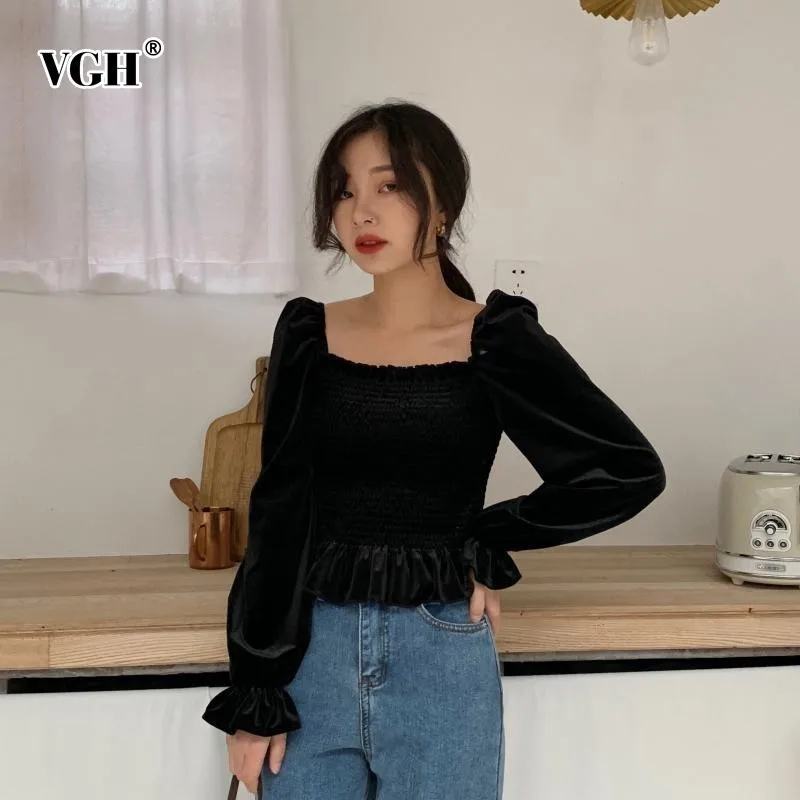 VGH Spring Sexy Lantern Sleeve Short Women Shirt Square Collar Backless Slim Hem 2019 Women's Shirts Fashion New Korean |