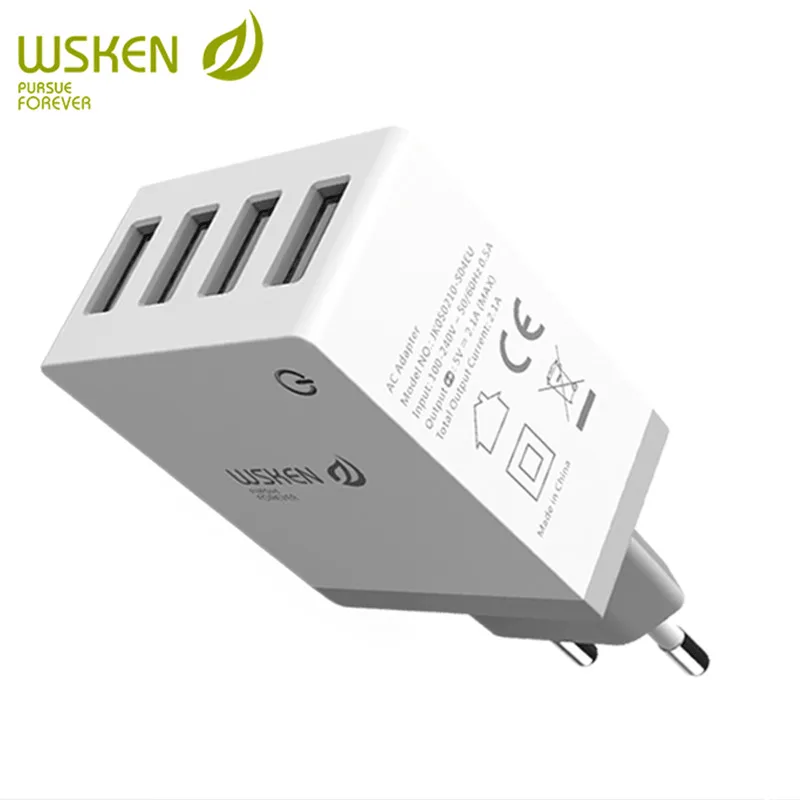 

Wsken 4 USB Charger Adapter For iPhone iPad Secure 2.1a Fast Charging EU/US/UK Plug Travel/Wall charge For Samsung Huawei Xiaomi
