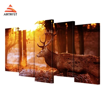 

5 pieces of HD print canvas art painting winter sunny elk picture print on the canvas for home decor living room wall poster