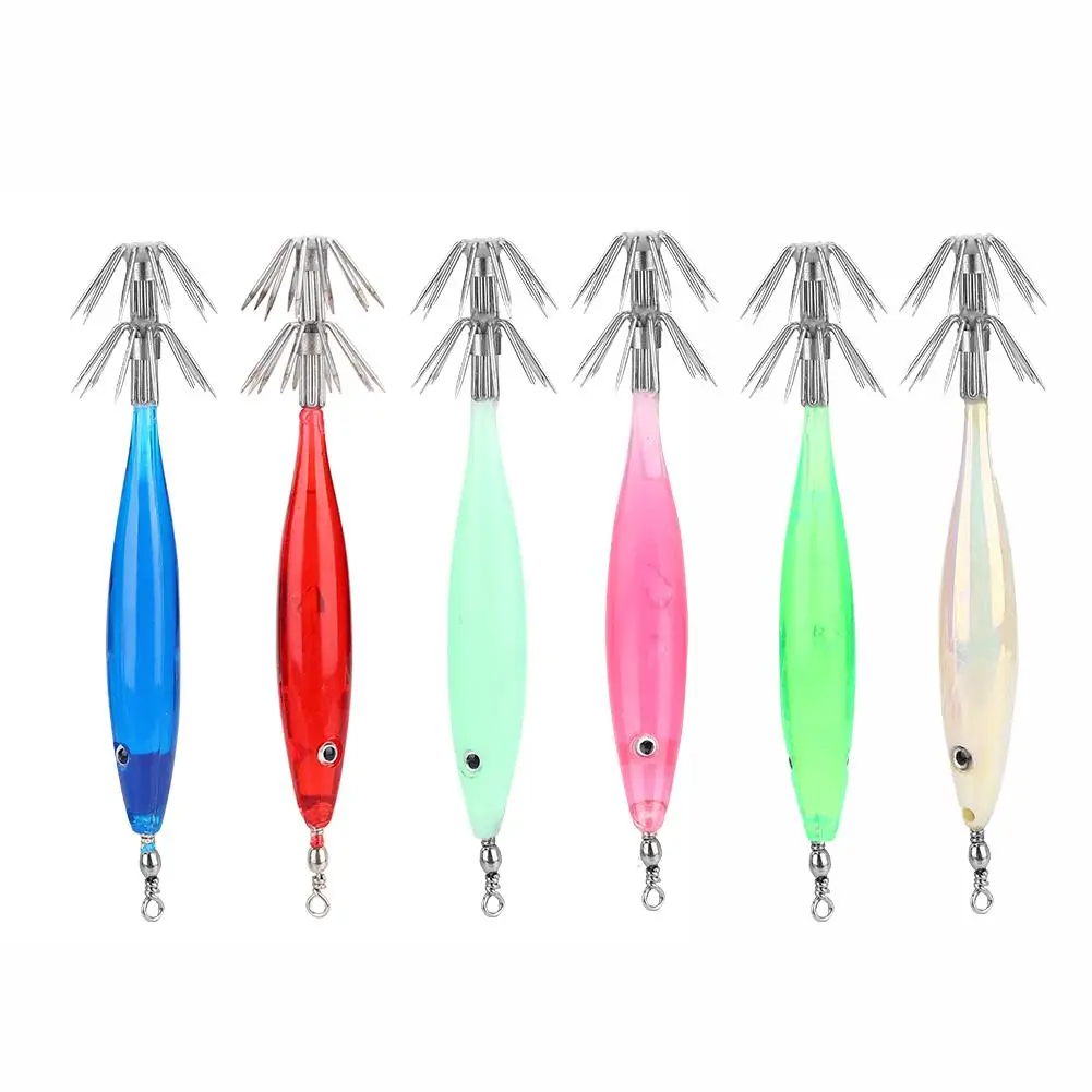 

HURRISE 5pcs 3D Fisheye Squid Fishing Hook Lure Baits Luminous Squid Hook Tail Glows Fishing Baits Lures Fishing Accessories