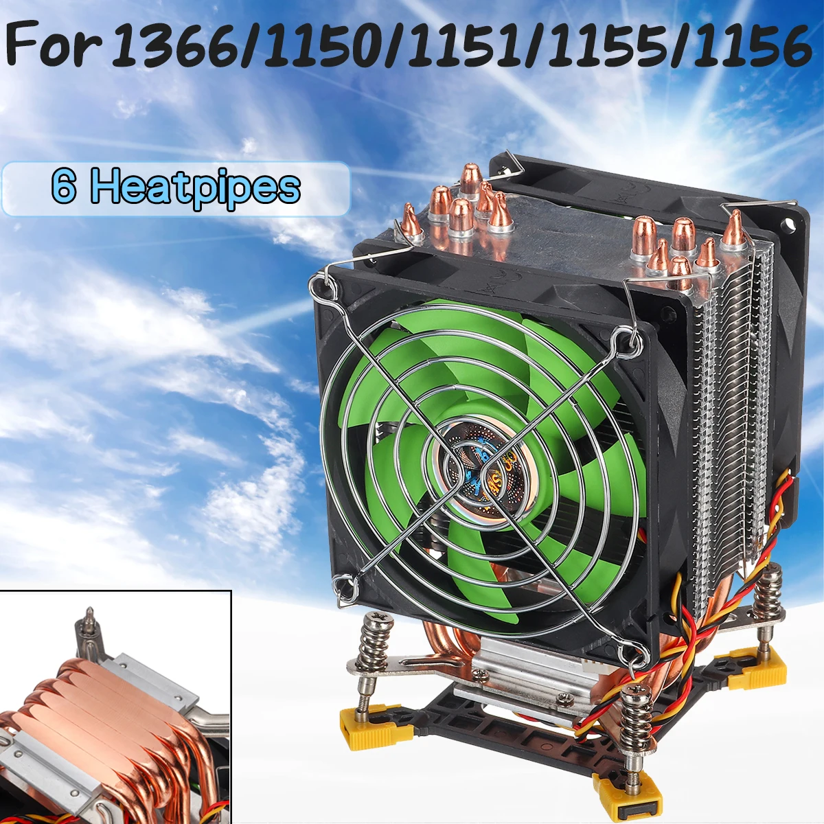 90mm 3Pin 6 Copper Heat Pipes CPU Cooler Heatsink Quiet Fans Cooling Heatsink for Intel for