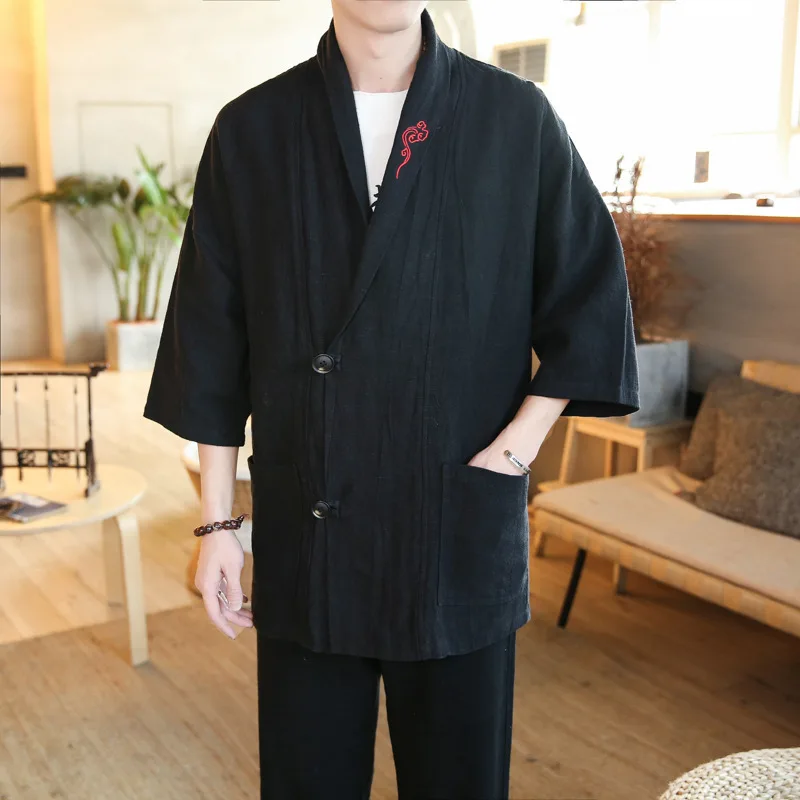 2019 Embroidery Kimono Jacket Man Chinese Windbreaker Streetwear Shirt Coat Linen Cardigan Jackets Coat Summer Plus Size 5xl 2019 Embroidery Kimono Jacket Man Chinese Windbreaker Streetwear Shirt Coat Linen Cardigan Jackets Coat Summer Plus Size 5xl