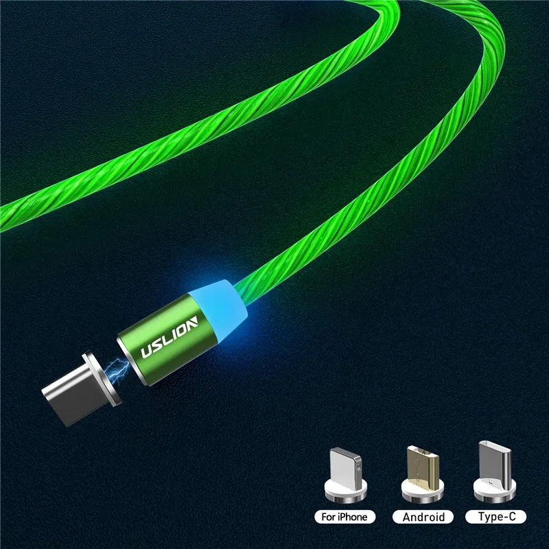 USLION светодиодный светящийся Магнитный usb кабель для iPhone Huawei Samsung USB Type C и Micro