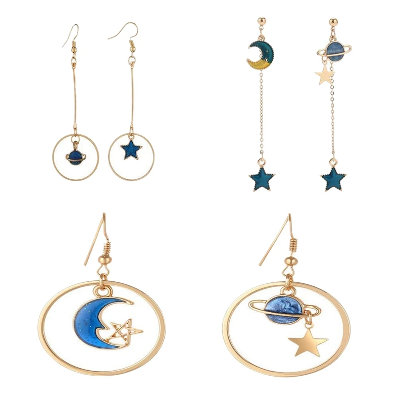 

Enamel Moon Star Earth Planet Drop Hook Earrings Long Pendant Dangle Jewelry for Women Girls (Earrings Set)