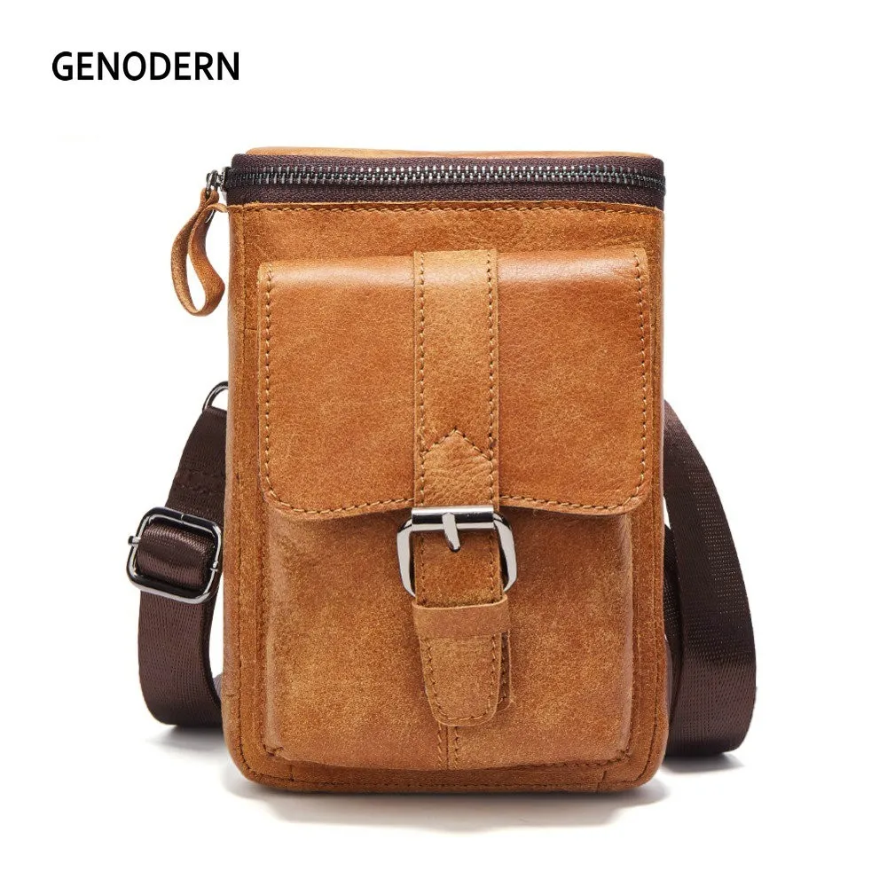 

GENODERN Genuine Men Leather Fanny Waist Bag Hip Bag Small Design Crossbody Messenger Bag Phone Case Waist Pouch Male