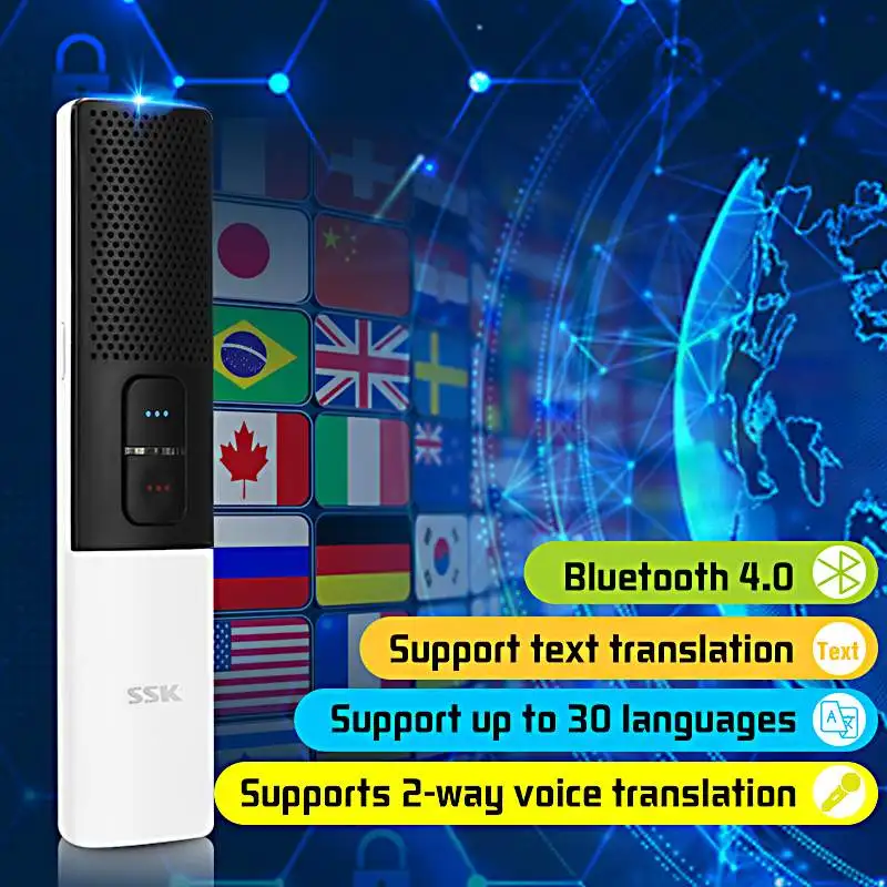 

SSK Portable Smart Voice Translator Instant bluetooth 2 Way Real Time 30 Languages for Meeting Travel Business Learn English