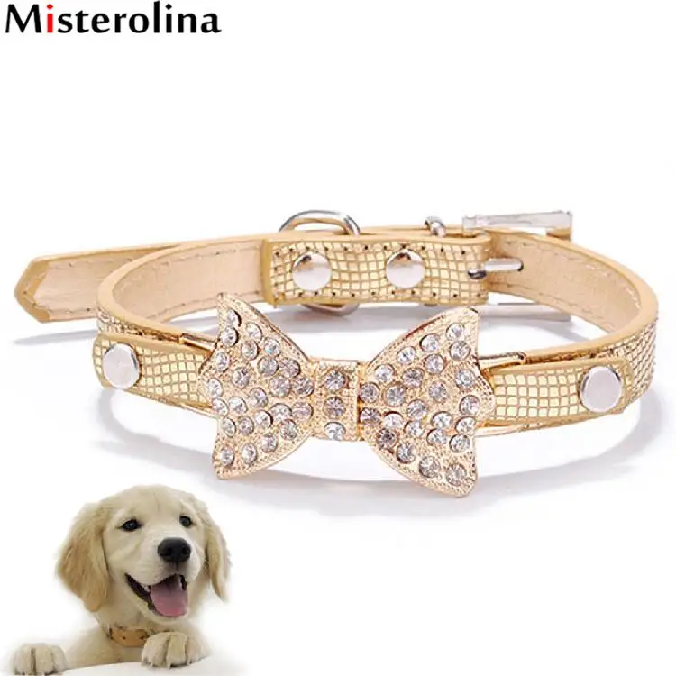 Hot Sale Luxury Pet Dog Leather Collar Neck Chain Cat Puppy Crystal