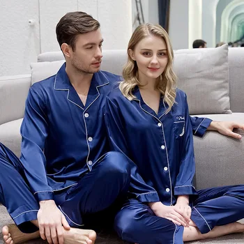 

Spring and summer couples pajamas set for men and women long sleeves and long trousers home suits multi colors pajama set