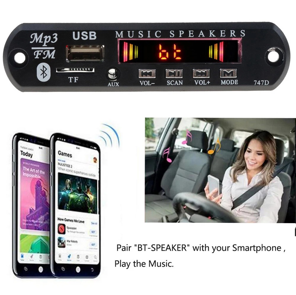 

Kebidu 5V 12V New Color Screen Bluetooth MP3 WMA Decoder Board Wireless MP3 Player Car Accessories Audio With TF FM Radio Module