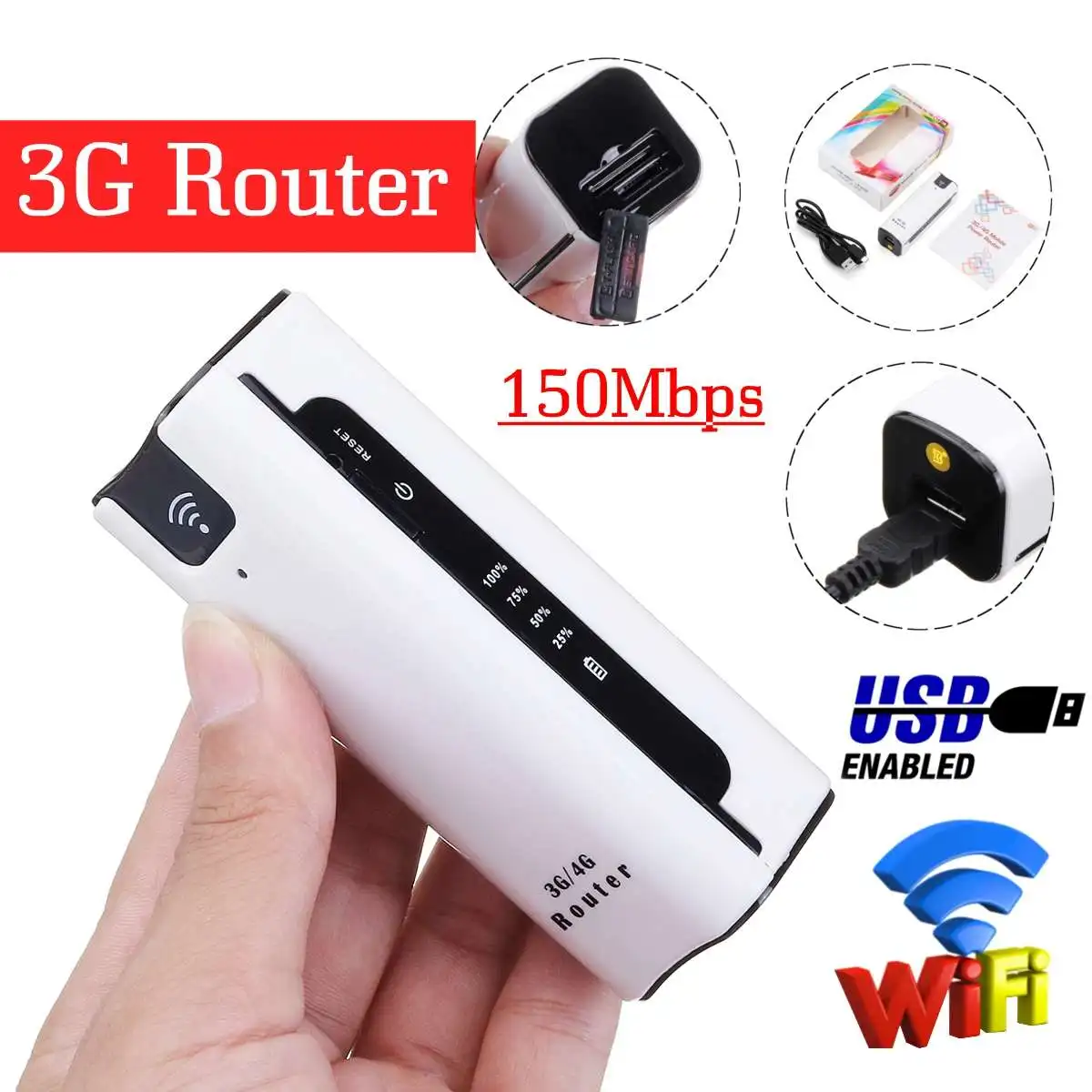 

MF7 150Mbps Portable Wifi 3G/4G Router Mini Portable 150Mbps Wifi Router Support Power Bank