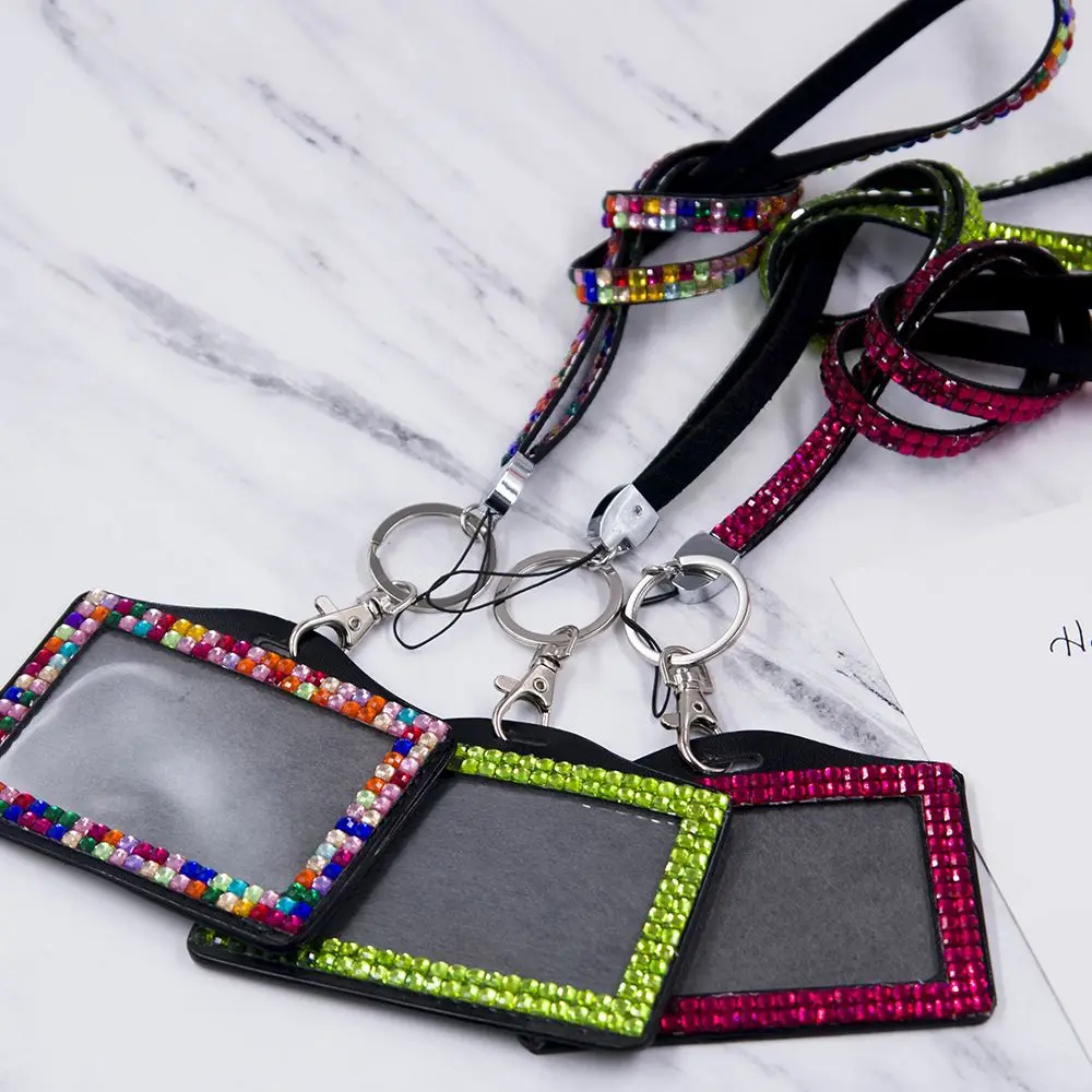 

1pc Luxury Diamond Card Holder Neck Strap with Lanyard Badge Holder Staff ID Card Bus ID Holders Kawaii Stationary Card Holder