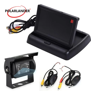 

V1/V2 auto switching 24V truck bus 4.3 inch Foldable TFT LCD Car Reverse Rear View Monitor add CCD reversing camera