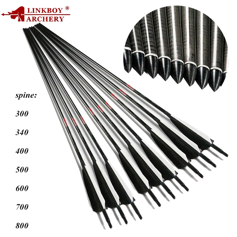 

12pcs Linkboy Archery Pure Carbon Arrows 5inch Turkey Feather for Compound Bow Accessories Hunting Bows and Arrows