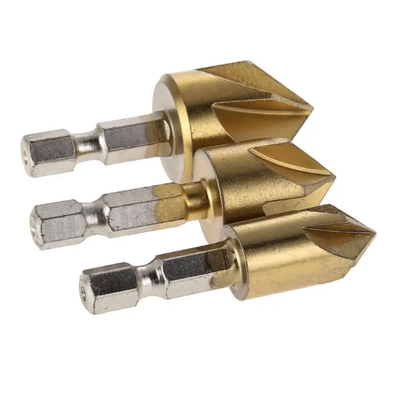 Комплект из 3 предметов 5 Флейта фаски Зенковка 1/4 &quotшестигранный хвостовик HSS