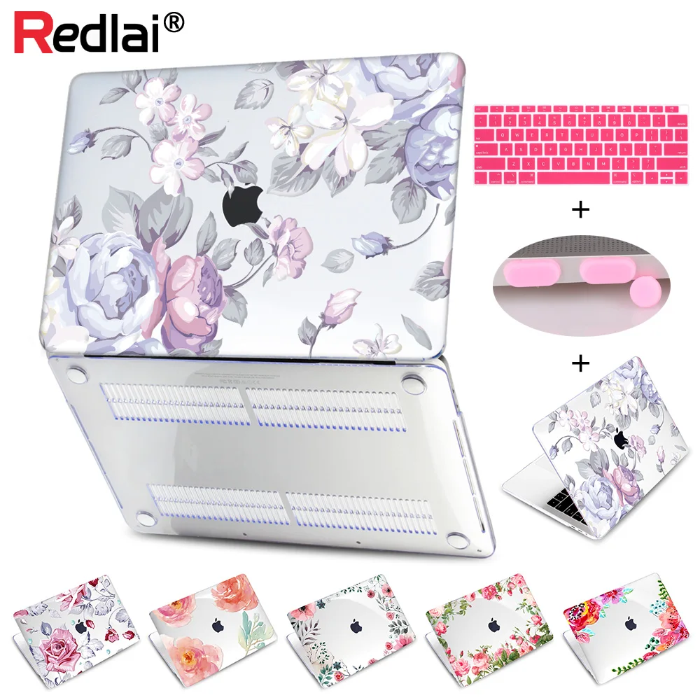 Твердый чехол Redlai с цветочным принтом A1466, чехол-клавиатура для Apple, MacBook Air, 13 дюймов, A1932, с дисплеем retina и сенсорным ID