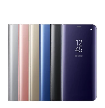 

100PCS Smart Kickstand Mirror View Flip Cover Sleep wake Case for Samsung S10 Plus S10e S7 edge for iPhone X XS MAX Cases