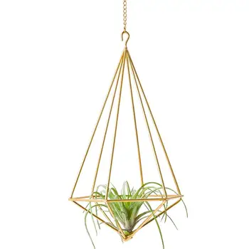 

Fashion-Hanging Air Plant Holder Modern Geometric Planter With Chain Tillandsia Container Himmeli Wall Decor, Gold