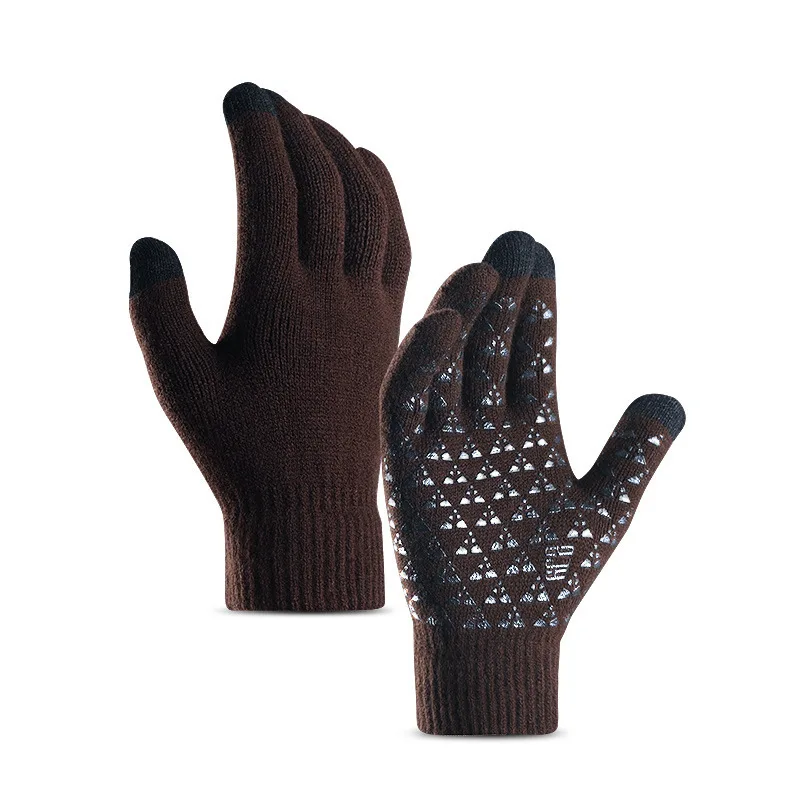 Вязанные перчатки, мужские перчатки с экраном, зимняя вязаная теплая бархатная Нескользящая противоскользящая перчатка для верховой езды