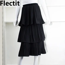 Flectit текстурированная шифоновая многоярусная юбка с оборками женский однотонный комплект пуловер+ кожаная юбка трёхслойная Длинная юбка черного/белого цвета