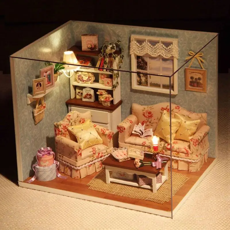 3D DIY Кукольный дом деревянные кукольные домики миниатюрный кукольный домик мебель набор пылезащитный чехол ремесла украшения для дома подарки для детей